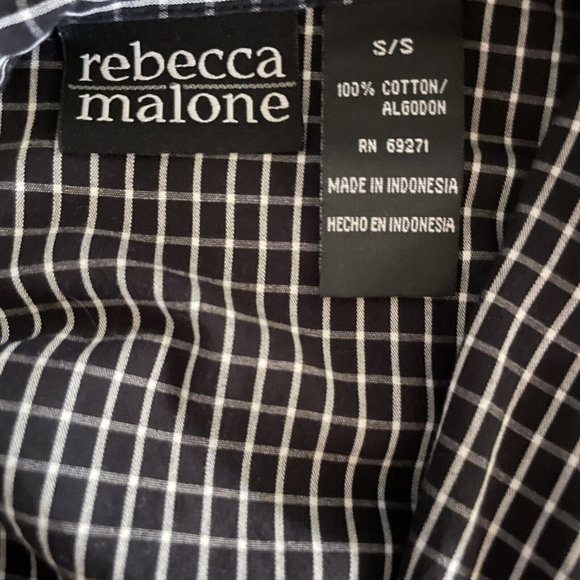 Rebecca Malone Button Up Shirt Small Black White Checkered Long Sleeve Collared - Picture 6 of 7